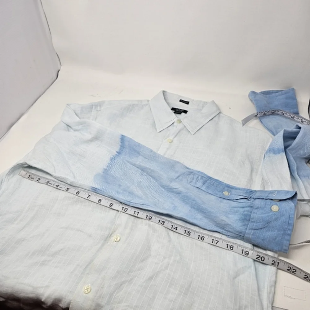 J Crew Men's Long Sleeve‎ 100% Linen Shirt Tie-Dye Gradient Blue Design Size L.